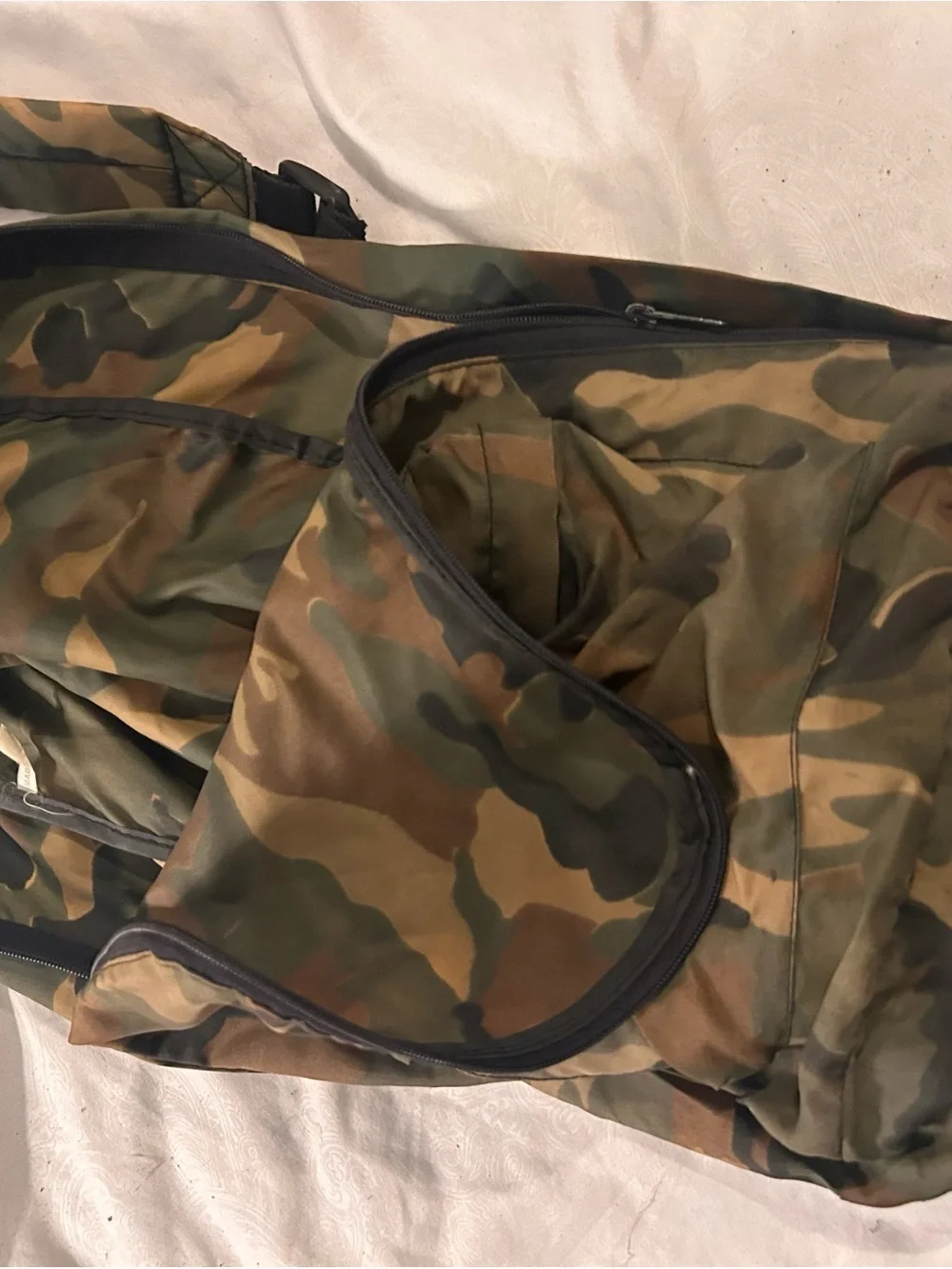 Camo Print Child Sized Nylon Backpack - Olive/Brown. Very light weight.